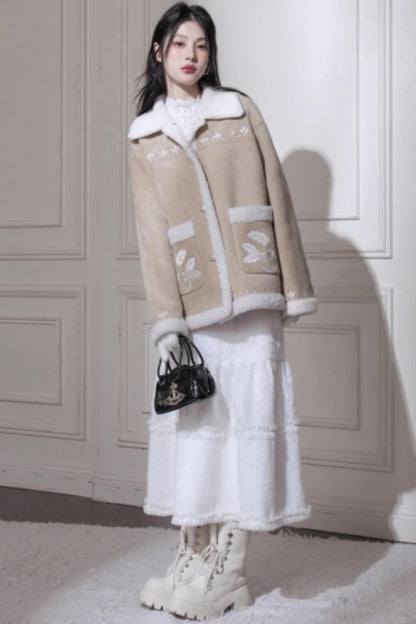 Suede Khaki Embroidery Jacket