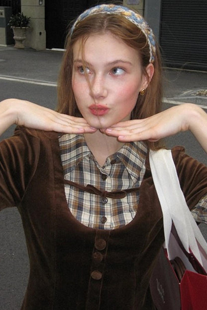 Brown Plaid Corduroy Dress