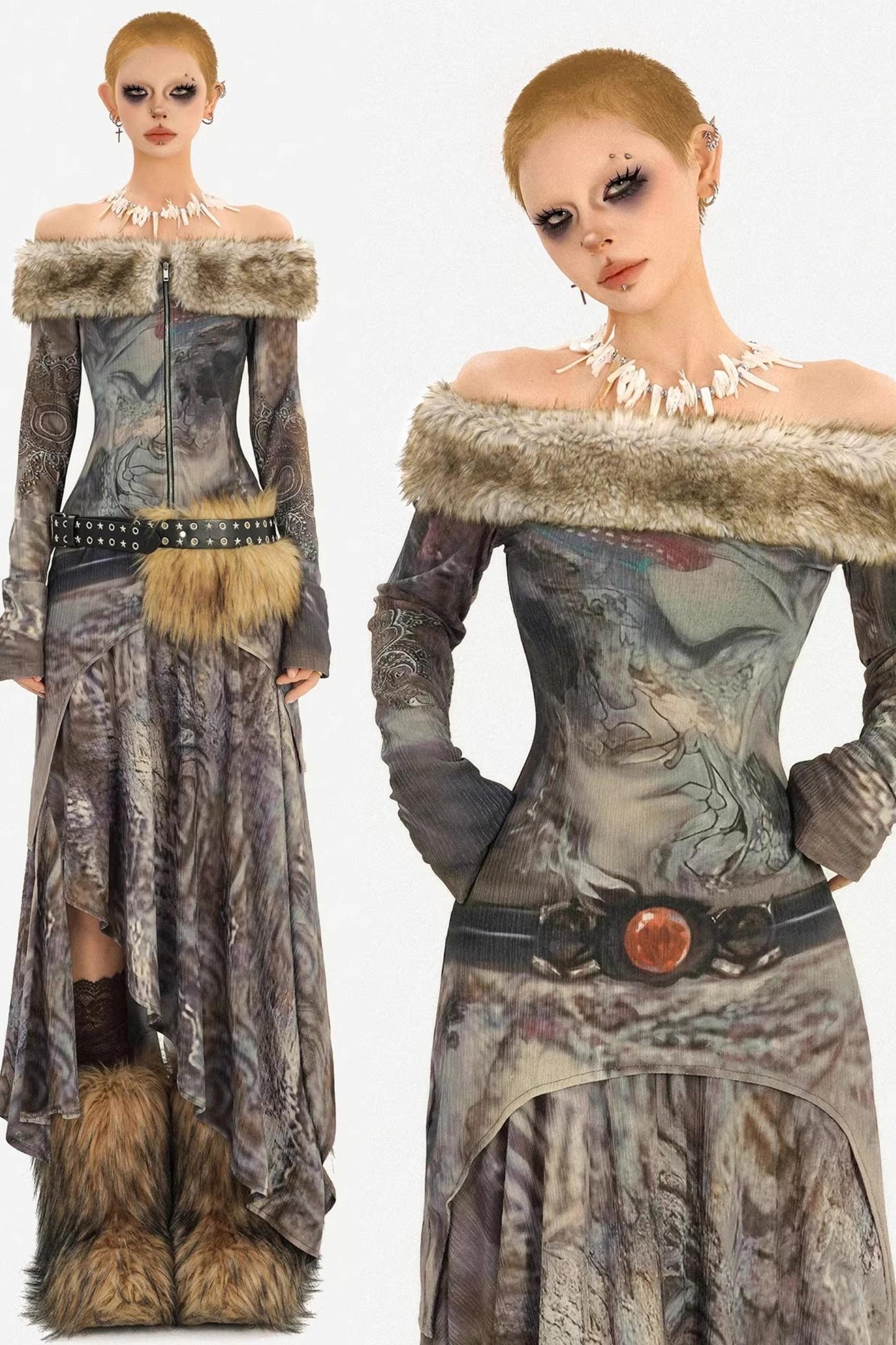 Retro Fur Collar Two-Piece Suit Set