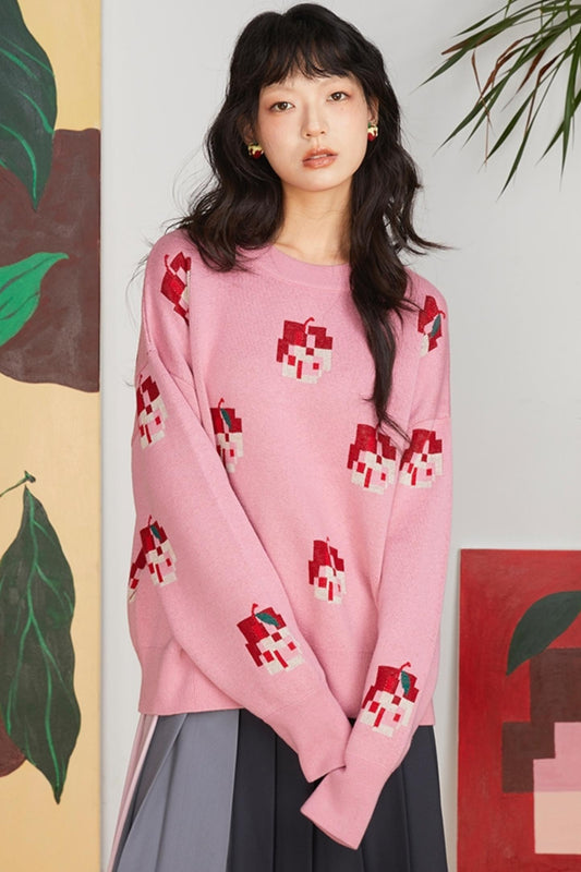 Jacquard Apple Knit Sweater