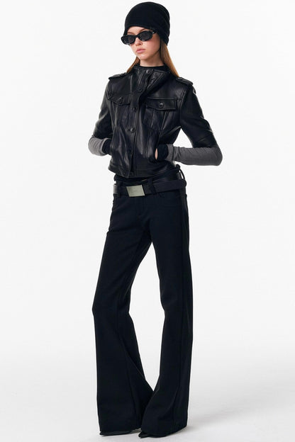 Leather Mid-Sleeve Slim Jacket