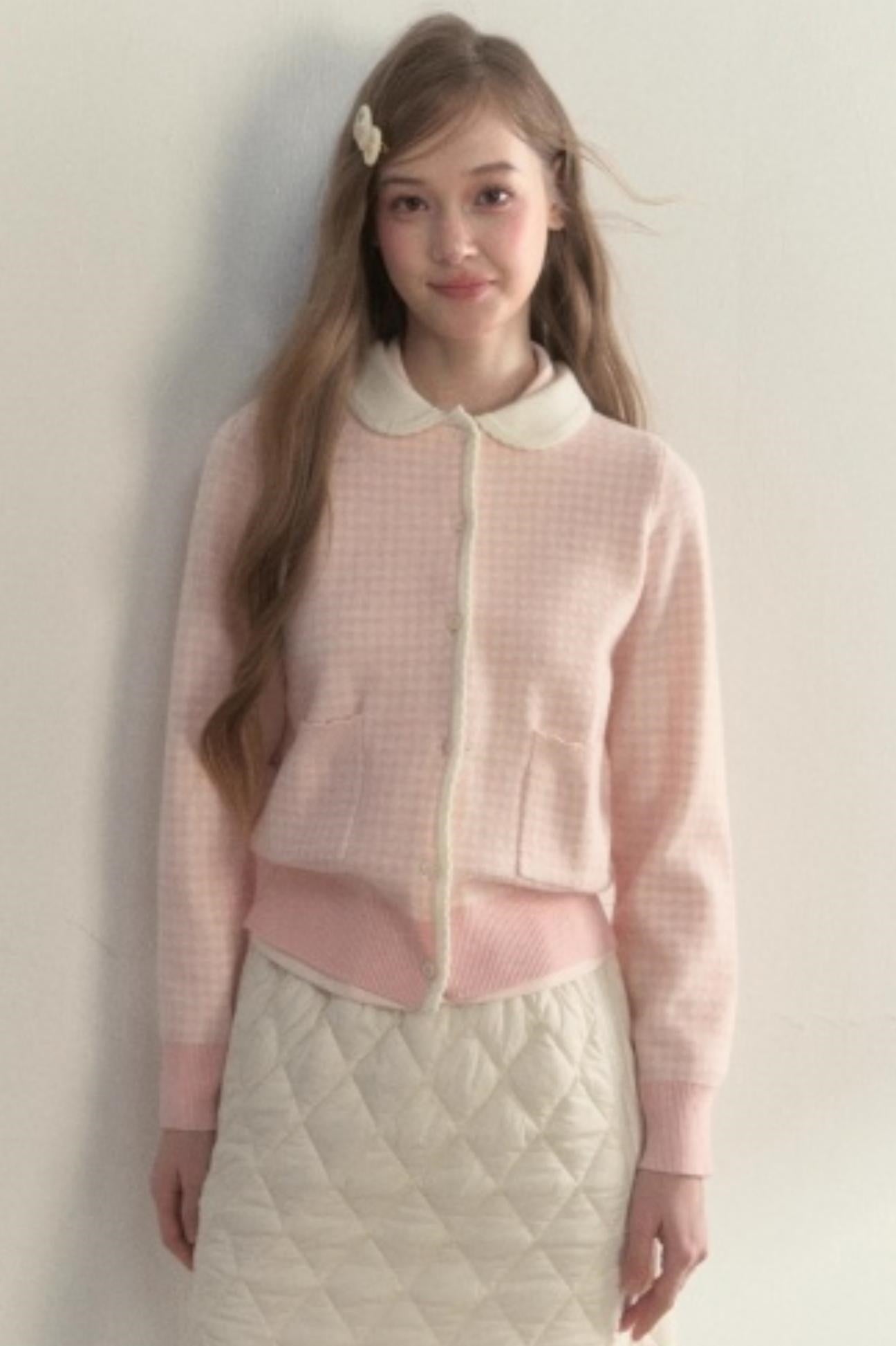Pink Plaid Knitted Sweater