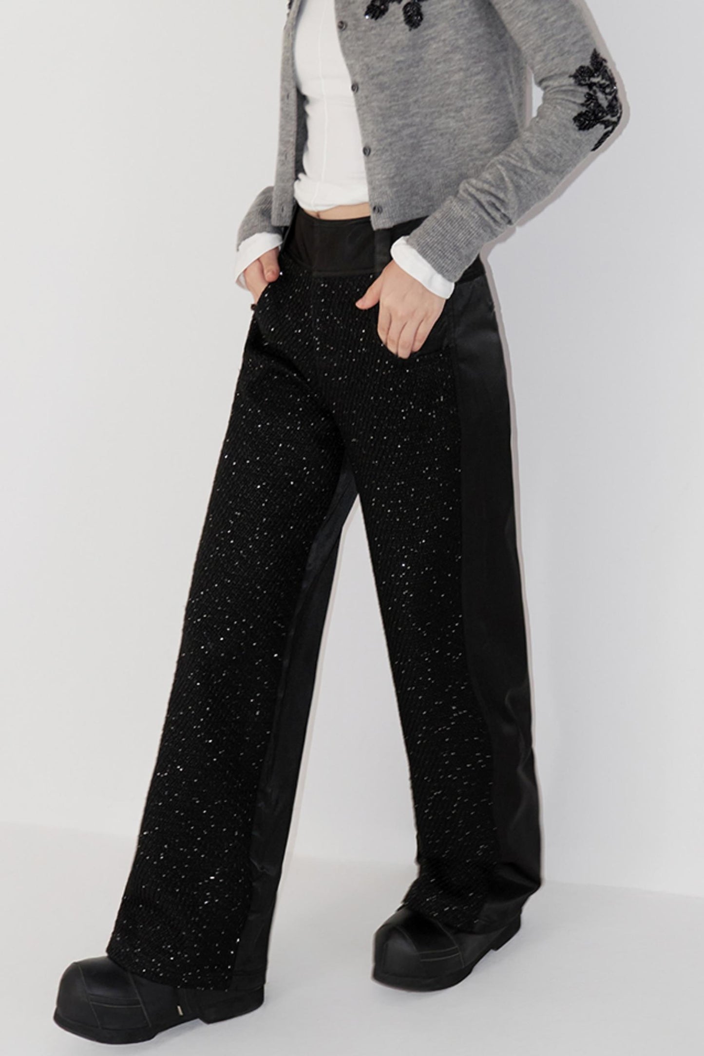 High-Waisted Sequin Casual Pants