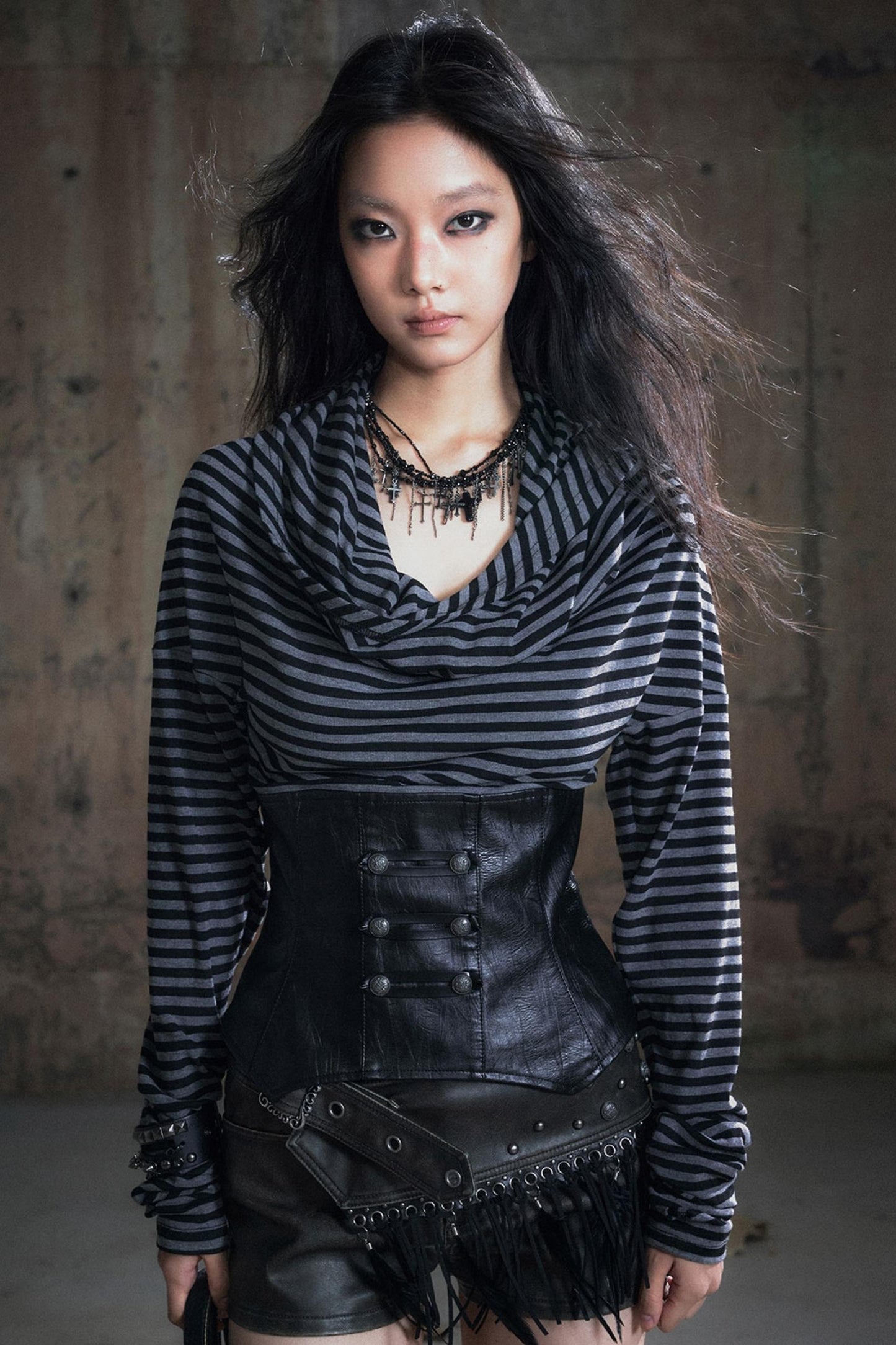 Vintage Leather Knitted Slim Top