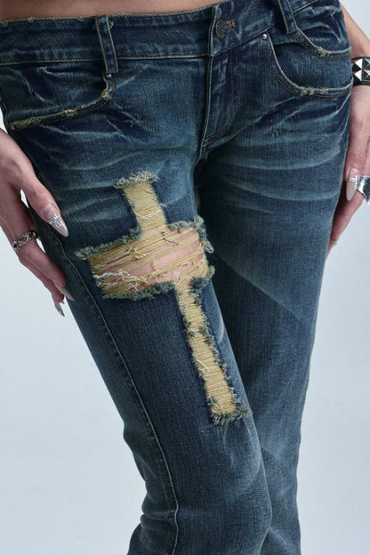 Distressed Flared Denim Pants