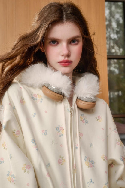 Floral Milky Way Fur Collar Jacket Set-Up