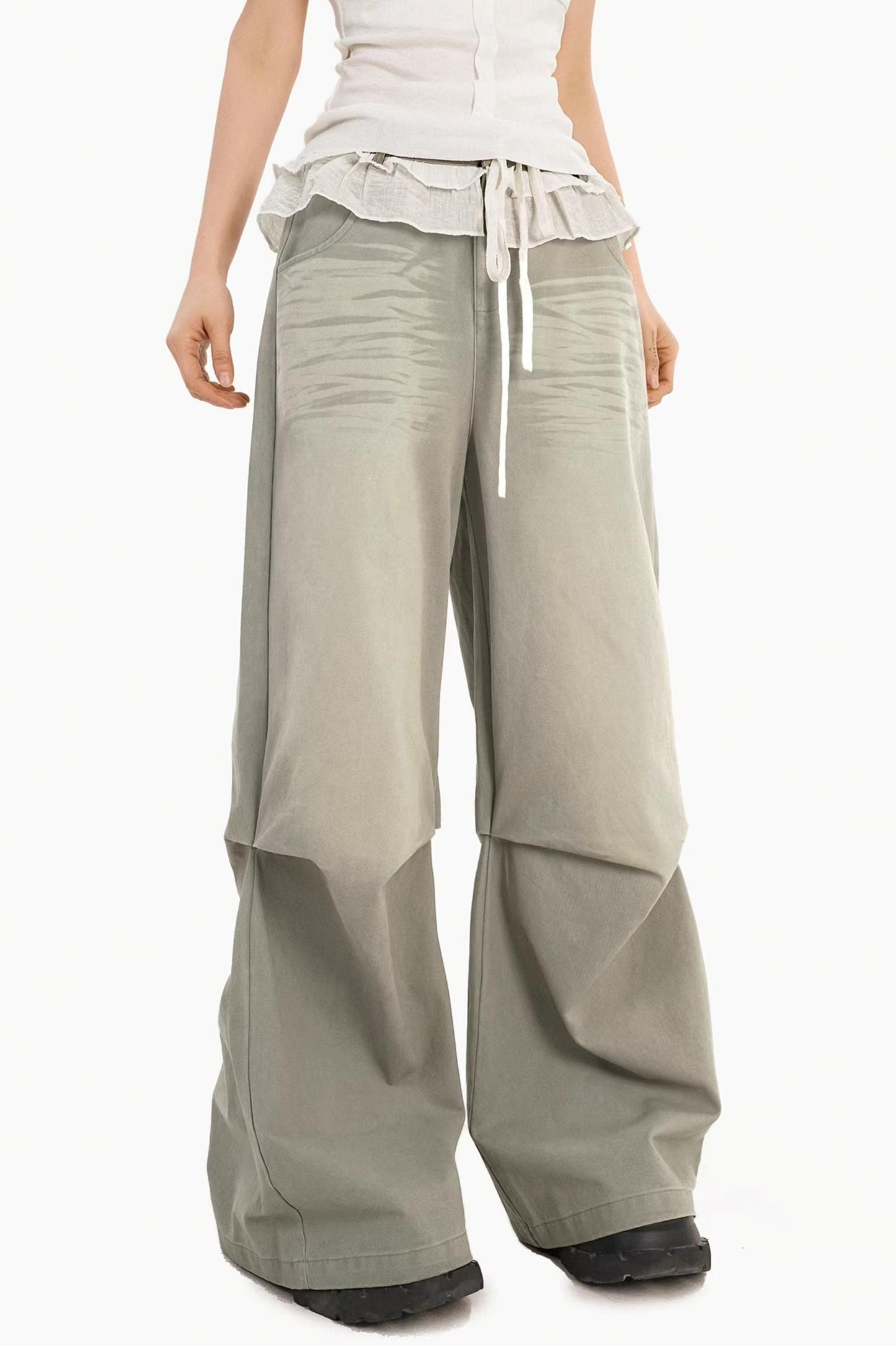 Lace Drawstring Wide-Leg Pants