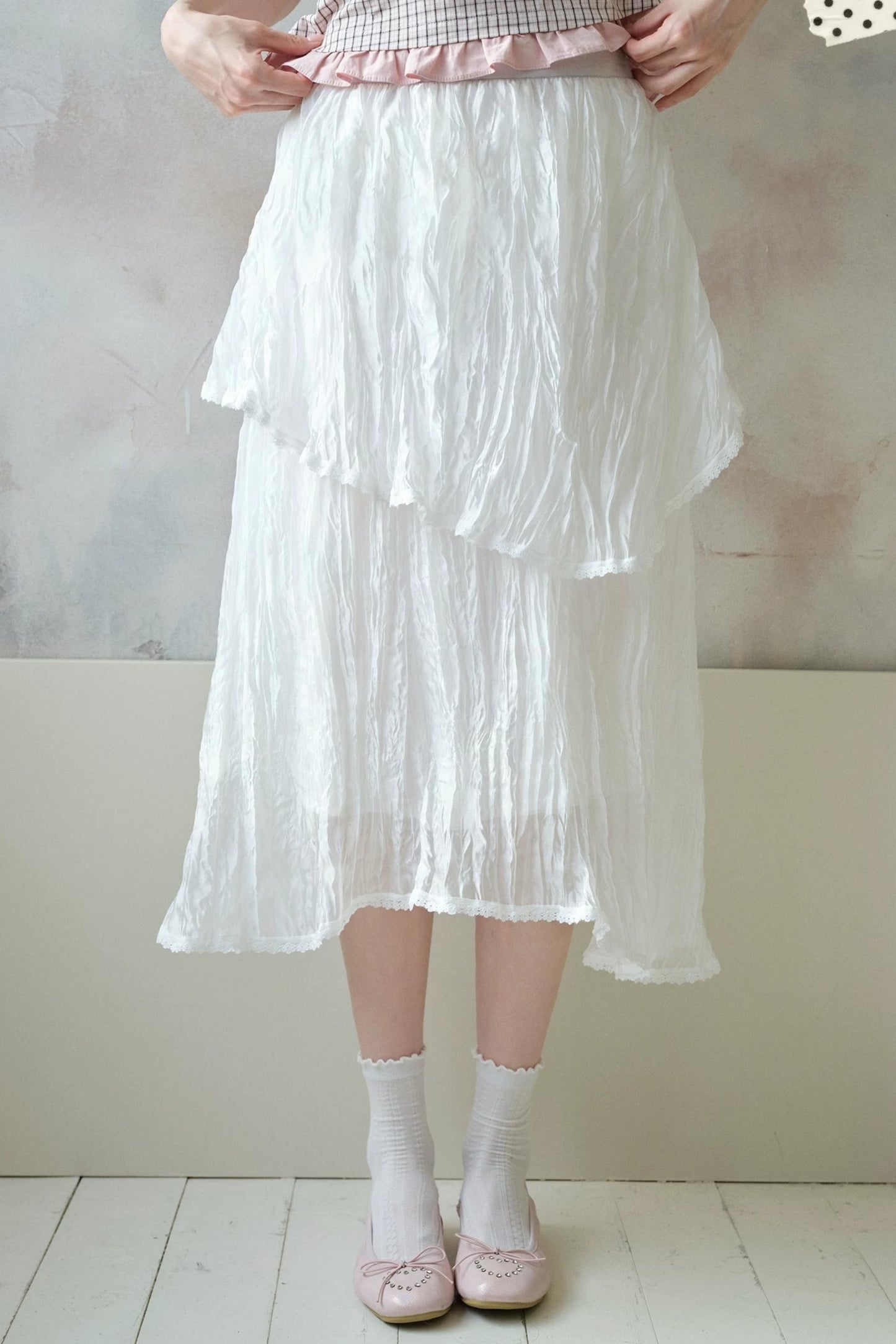 White Pleated Gauze Skirt