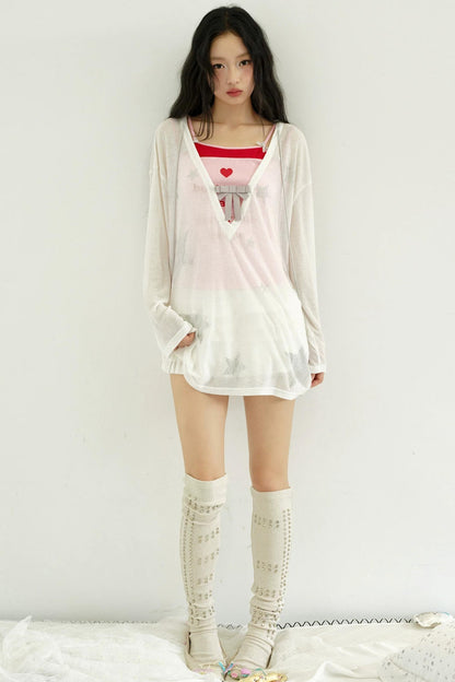 Rhinestone Bowknot Mesh Top