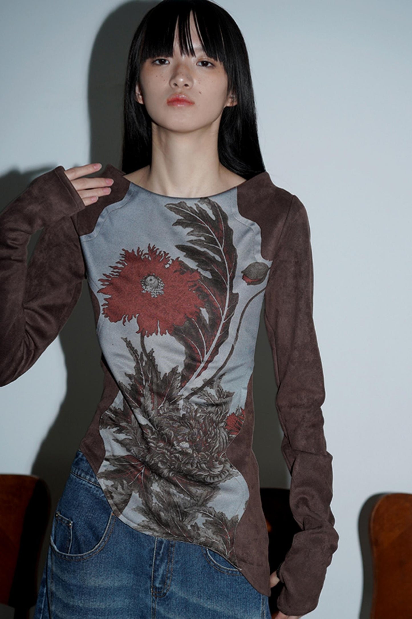 Spring Suede Print Collage Design Top