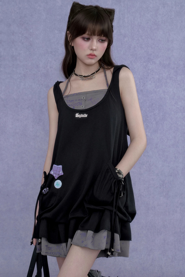 Graffiti Cat Ear Summer Dress Set-Up