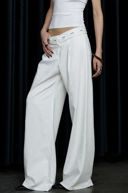 Autumn White Wide-Leg Pants