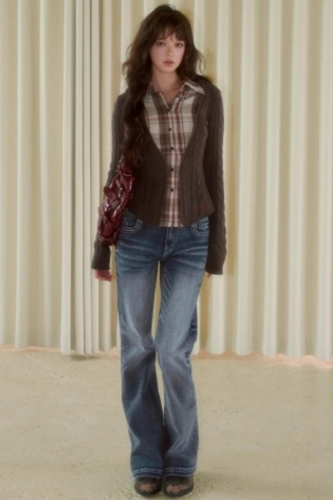 Plaid Splicing Fake Two-Piece Knit Sweater