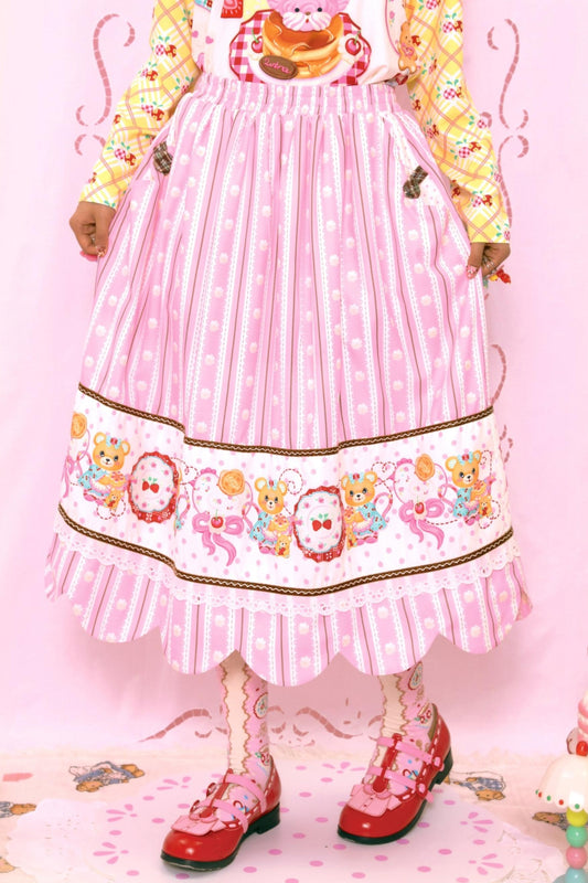 Striped Cream Waist Long Skirt