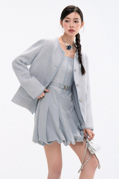 Star Blue Wool Jacket & Skirt Set-Up