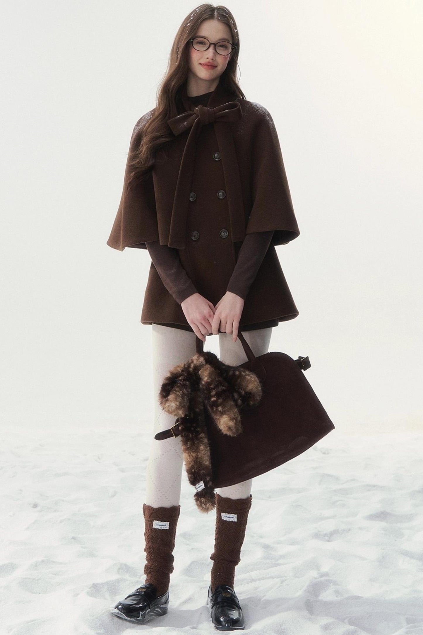 Double-Breasted Cocoa Cape Coat