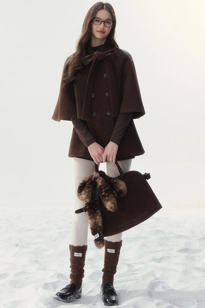 Double-Breasted Cocoa Cape Coat