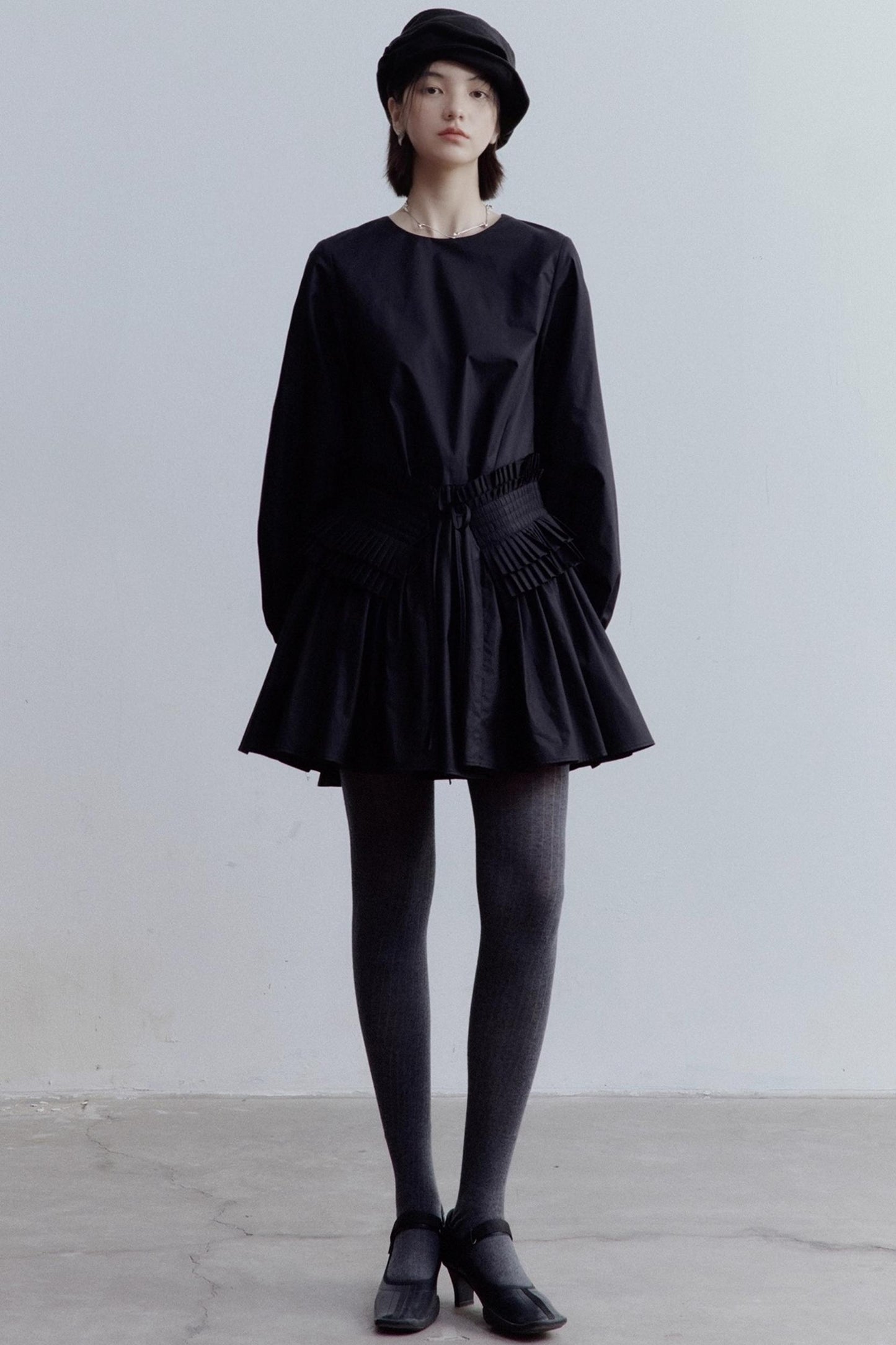 Elegant Black Pleated Doll Dress