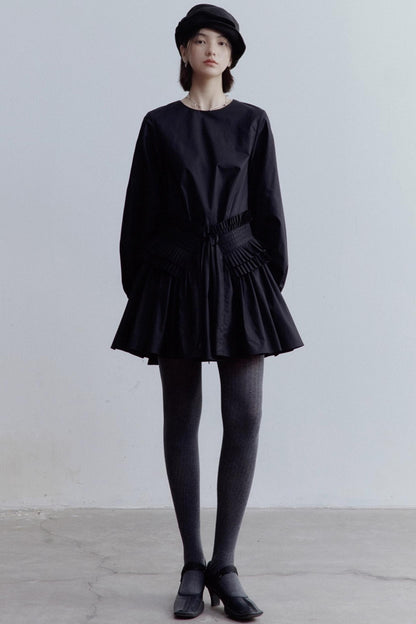 Elegant Black Pleated Doll Dress