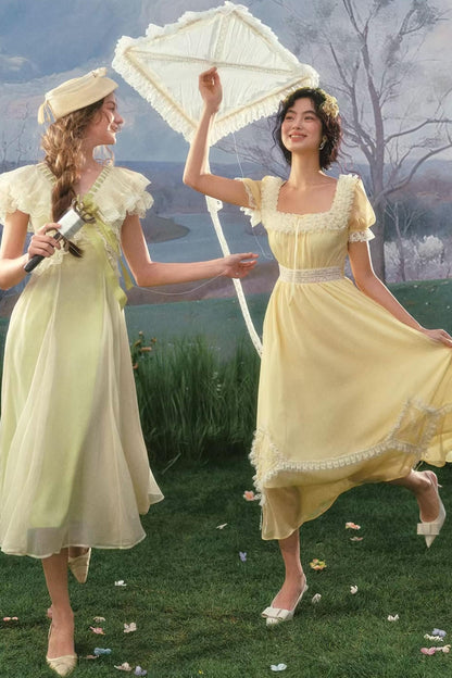 Lace Yellow Retro Dress