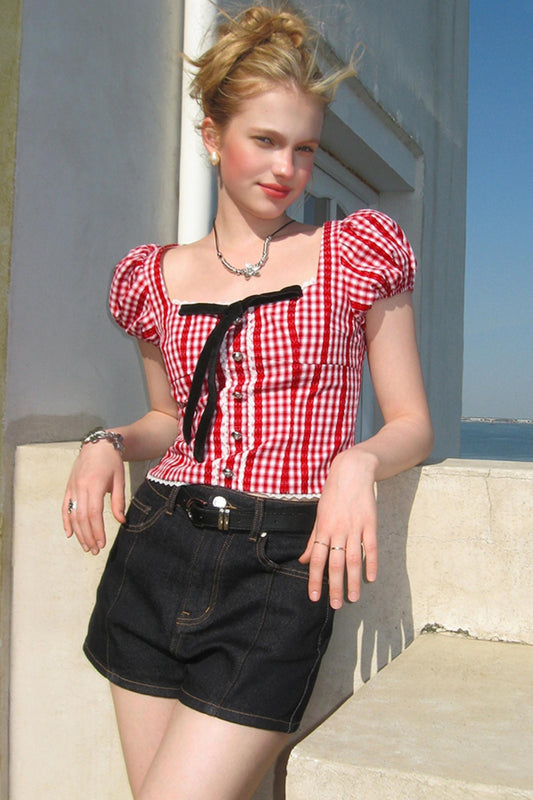 Pink Lace Bubble Sleeve Top