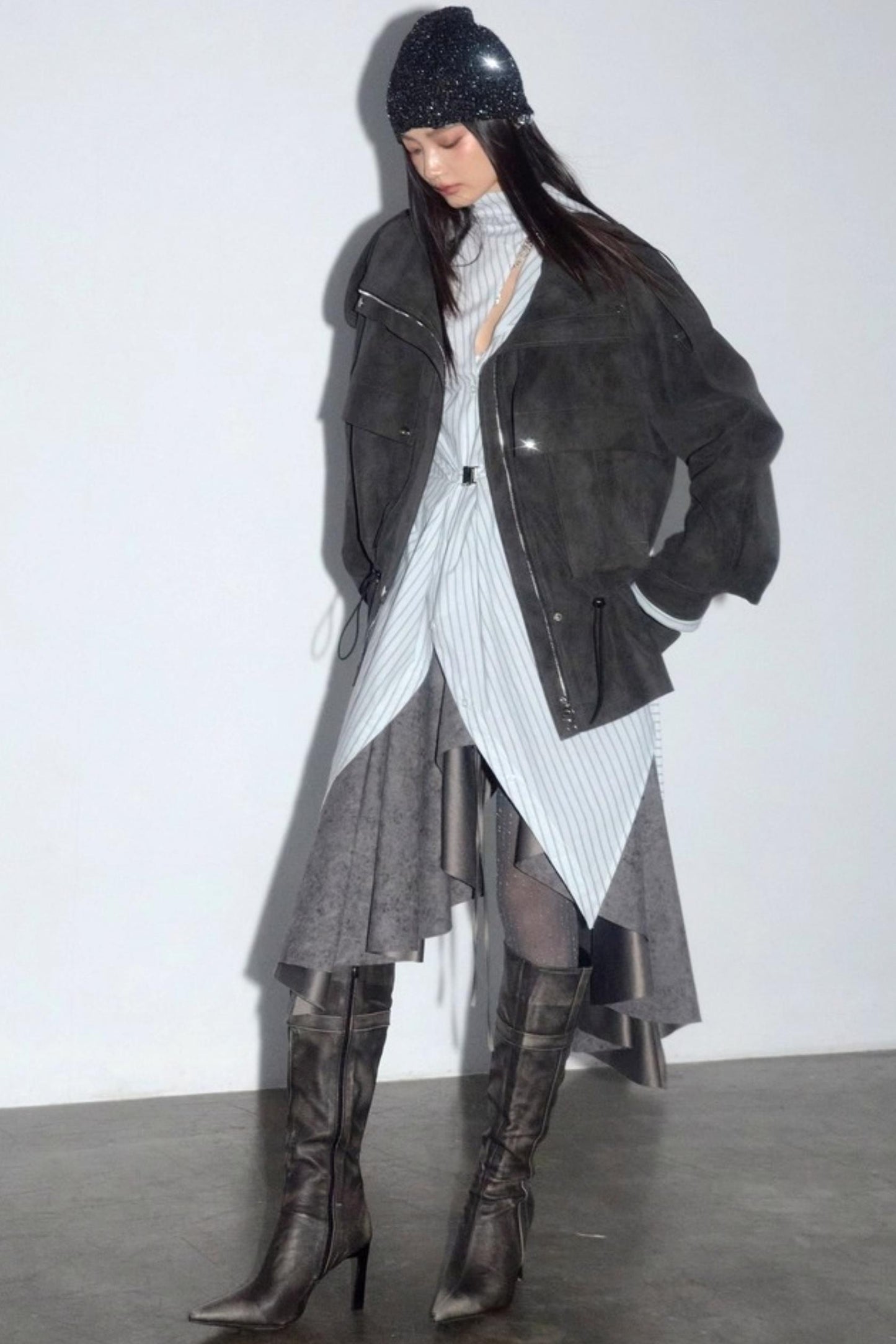 Distressed Matte PU Leather Cargo Jacket