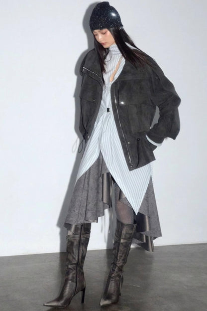 Distressed Matte PU Leather Cargo Jacket