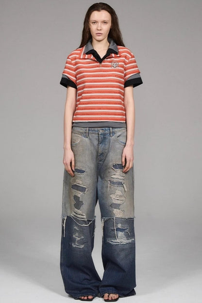 Striped Orange Polo Top