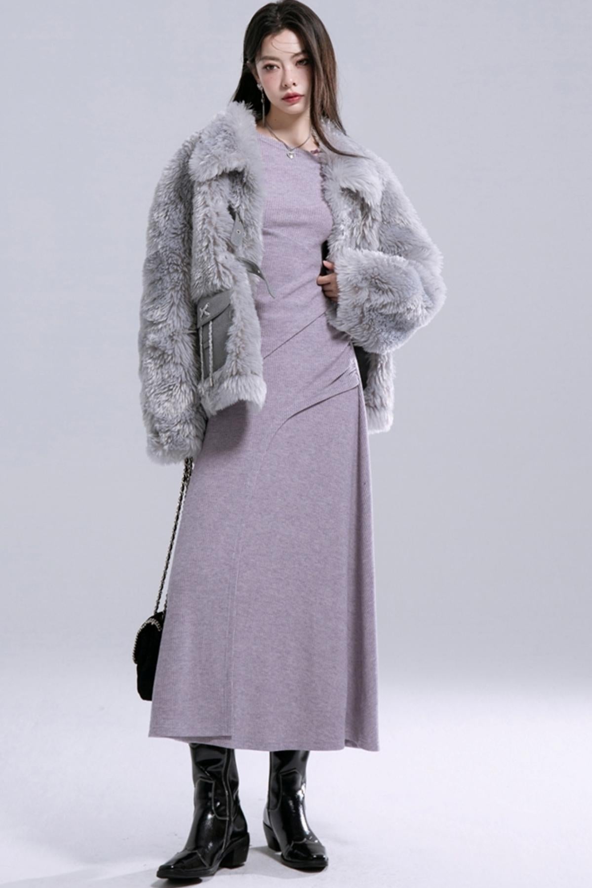 Panelled Eco-Fur Coat