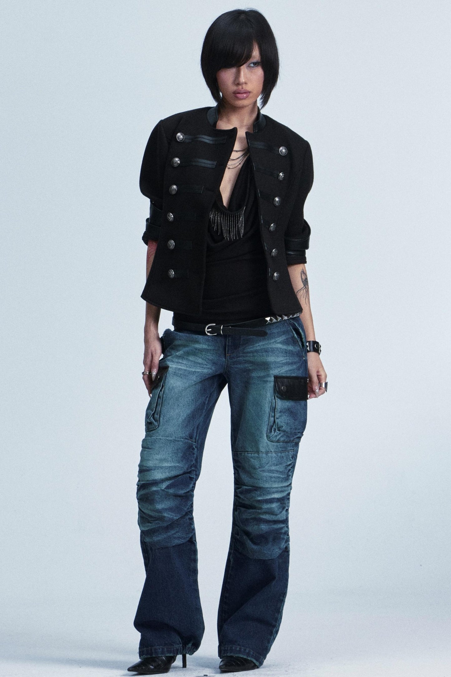 Distressed Denim Patch Pants