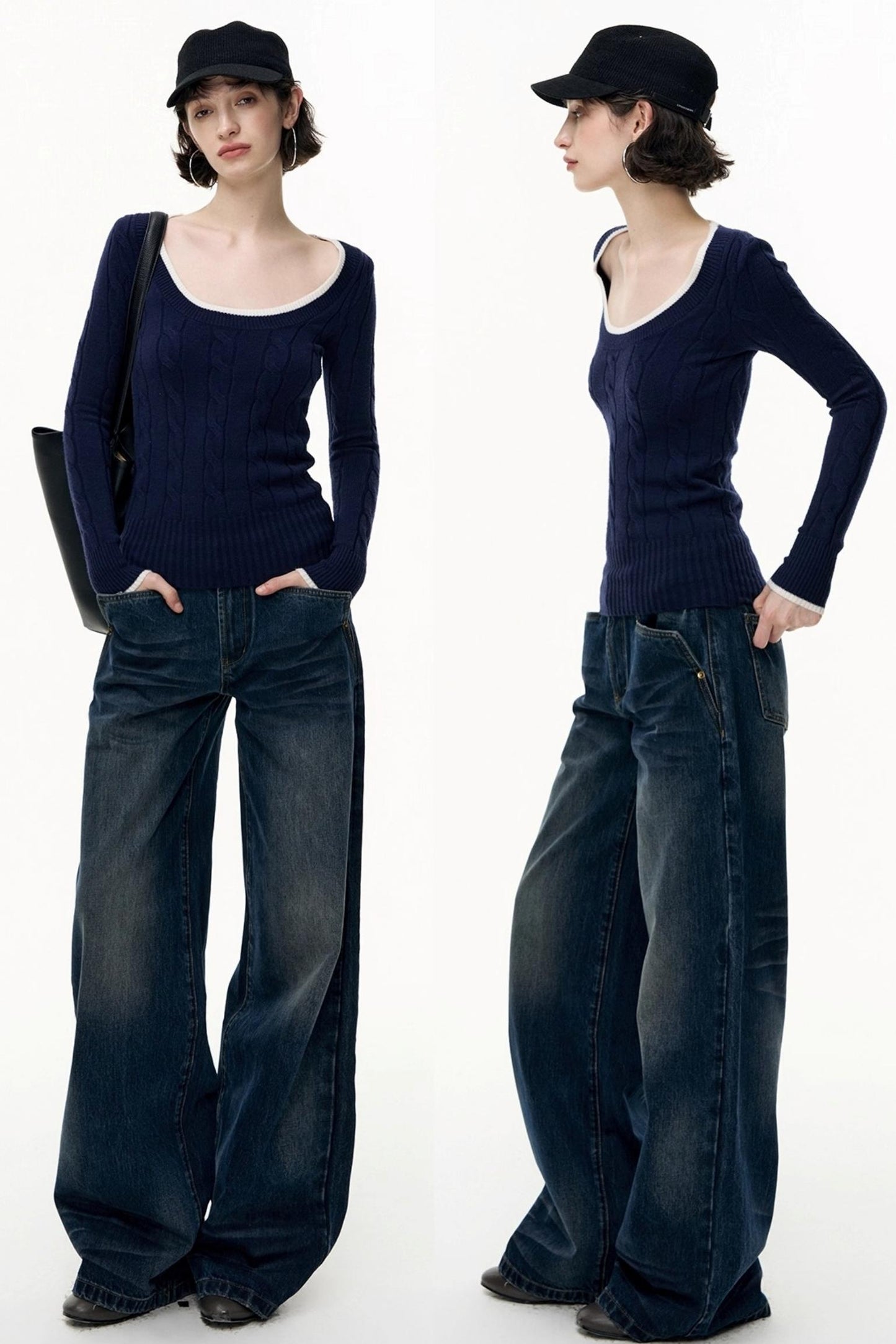 Loose Straight Wide-Leg Scimitar Jeans