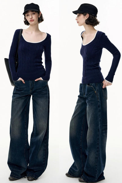 Loose Straight Wide-Leg Scimitar Jeans