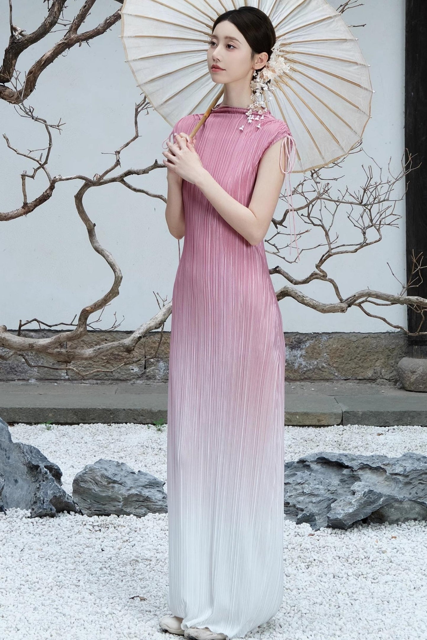 Summer Pink Pleated Dress