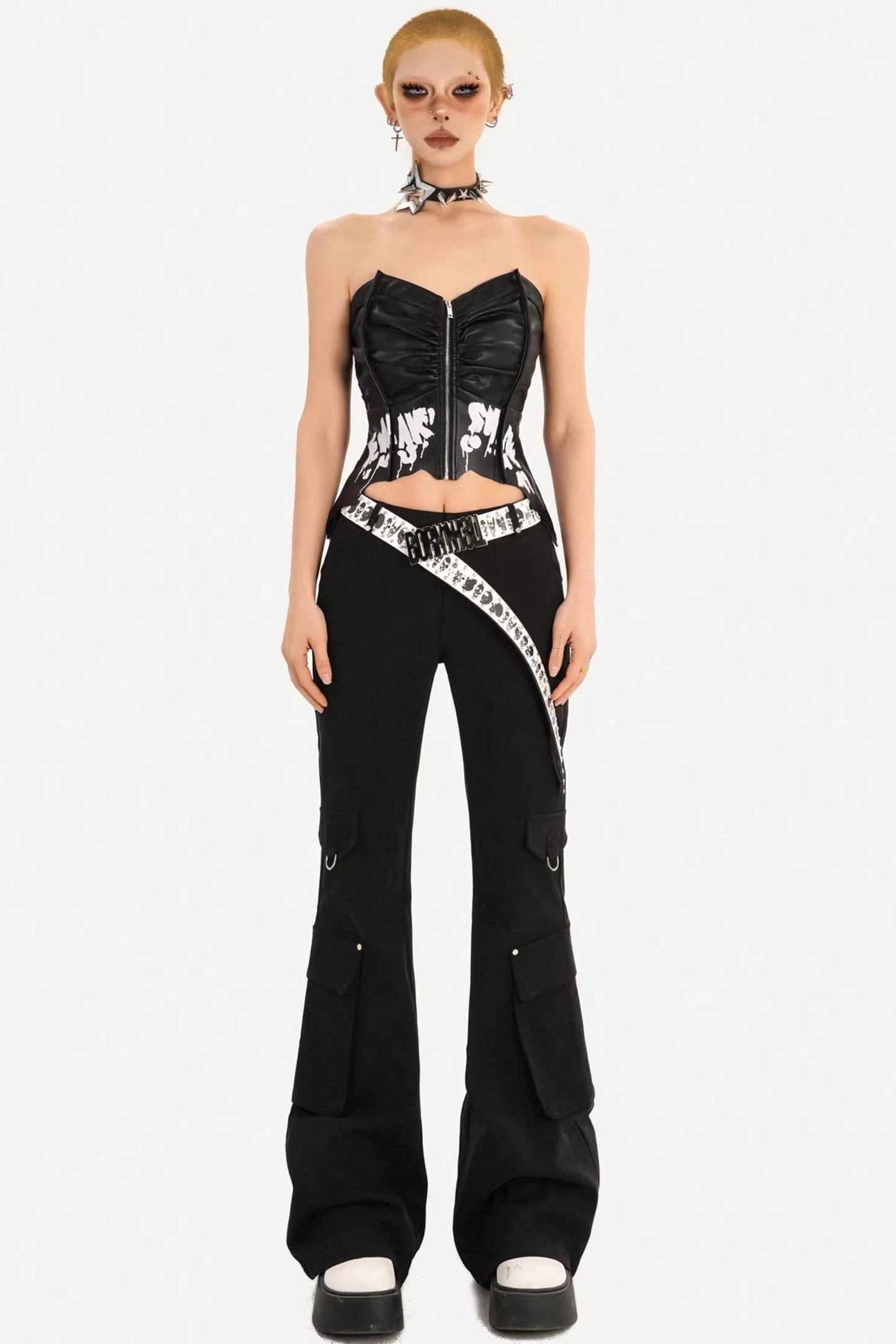 Dark-Punk-Leder-Bustier-Oberteil