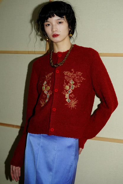 Dragon Pattern Embroidery Knitted Sweater