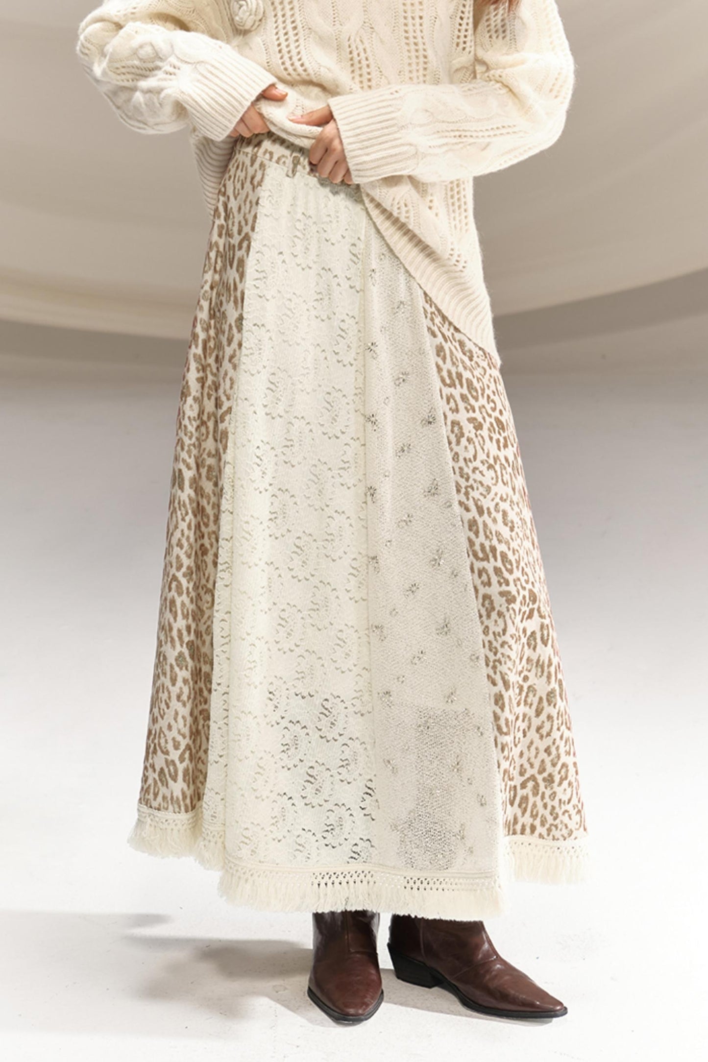 Beaded Silk Leopard Skirt