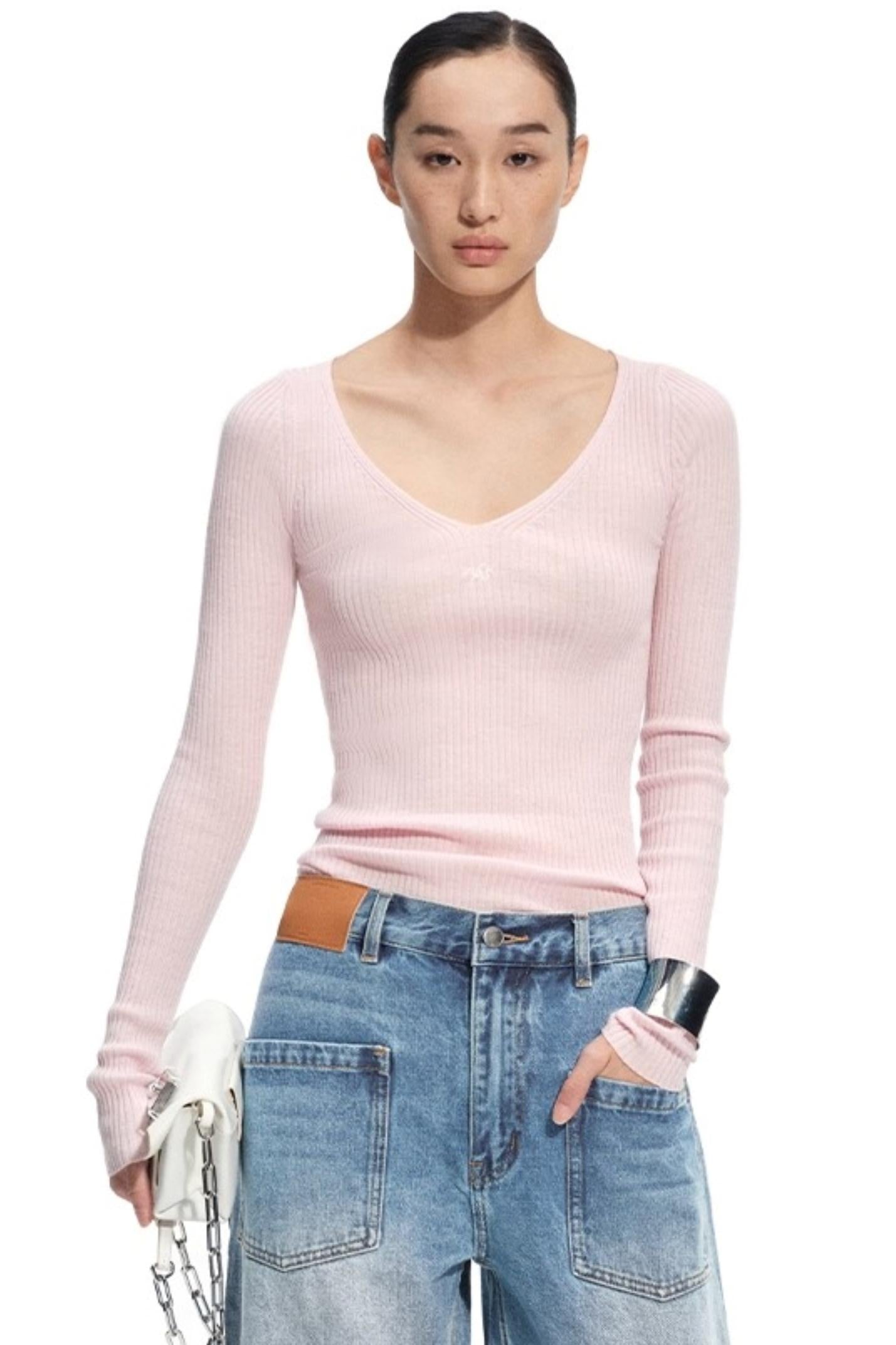 Mercerized Wool V-Neck Top