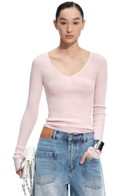 Mercerized Wool V-Neck Top