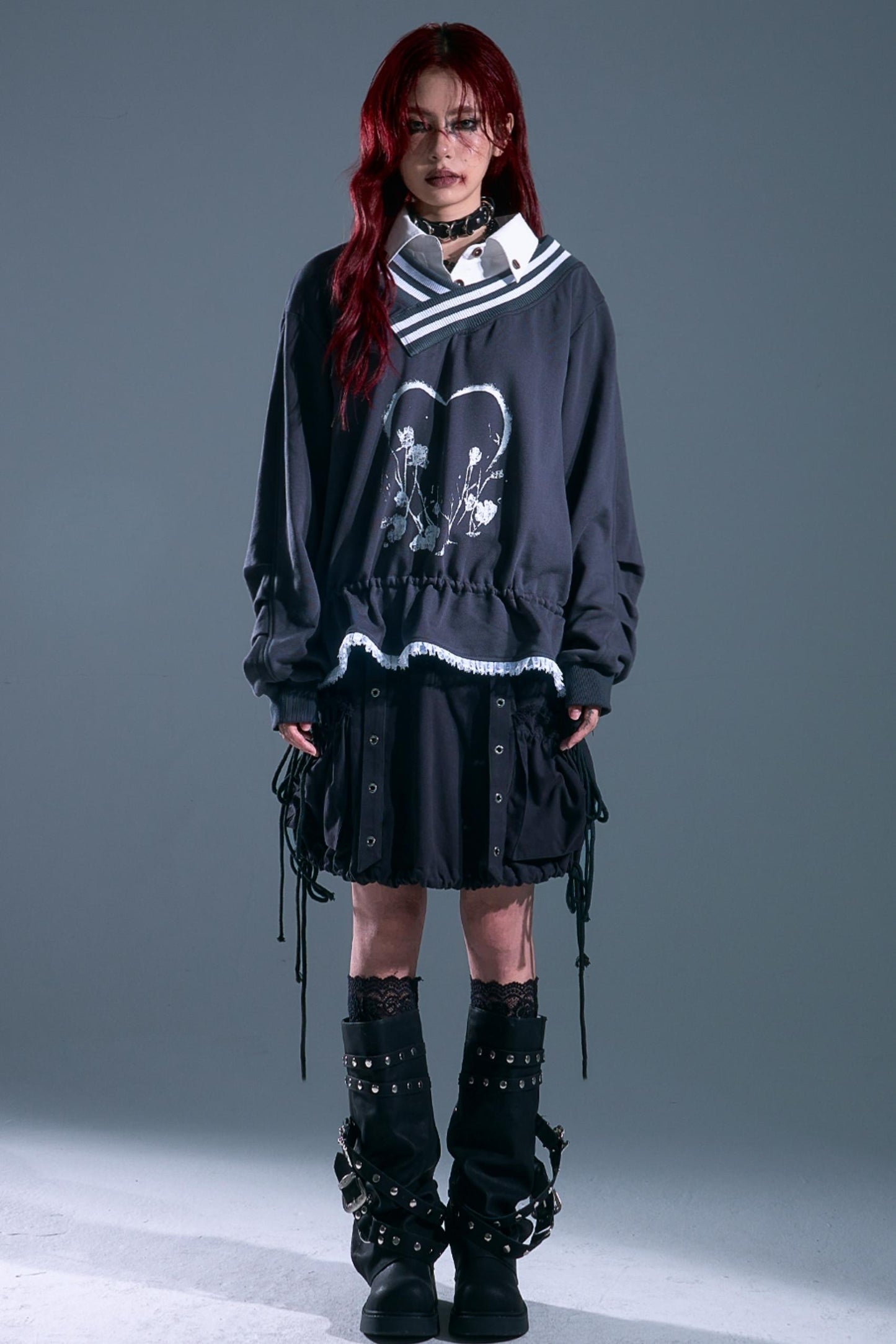 Vintage Punk Asymmetry Lace Sweatshirt