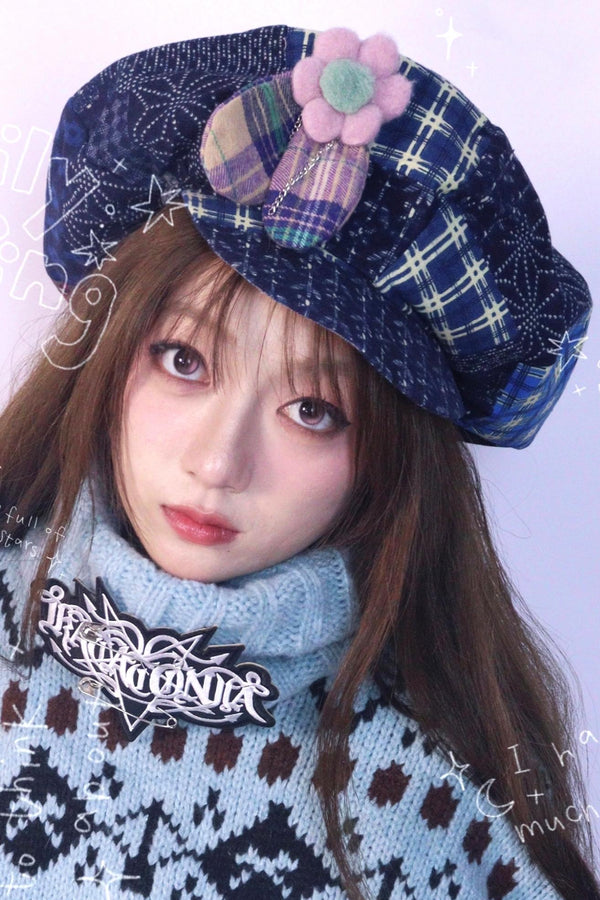 Floral Navy Patchwork Newsboy Cap