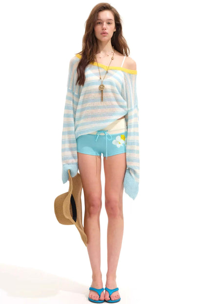 Ice Blue Striped Mohair Top