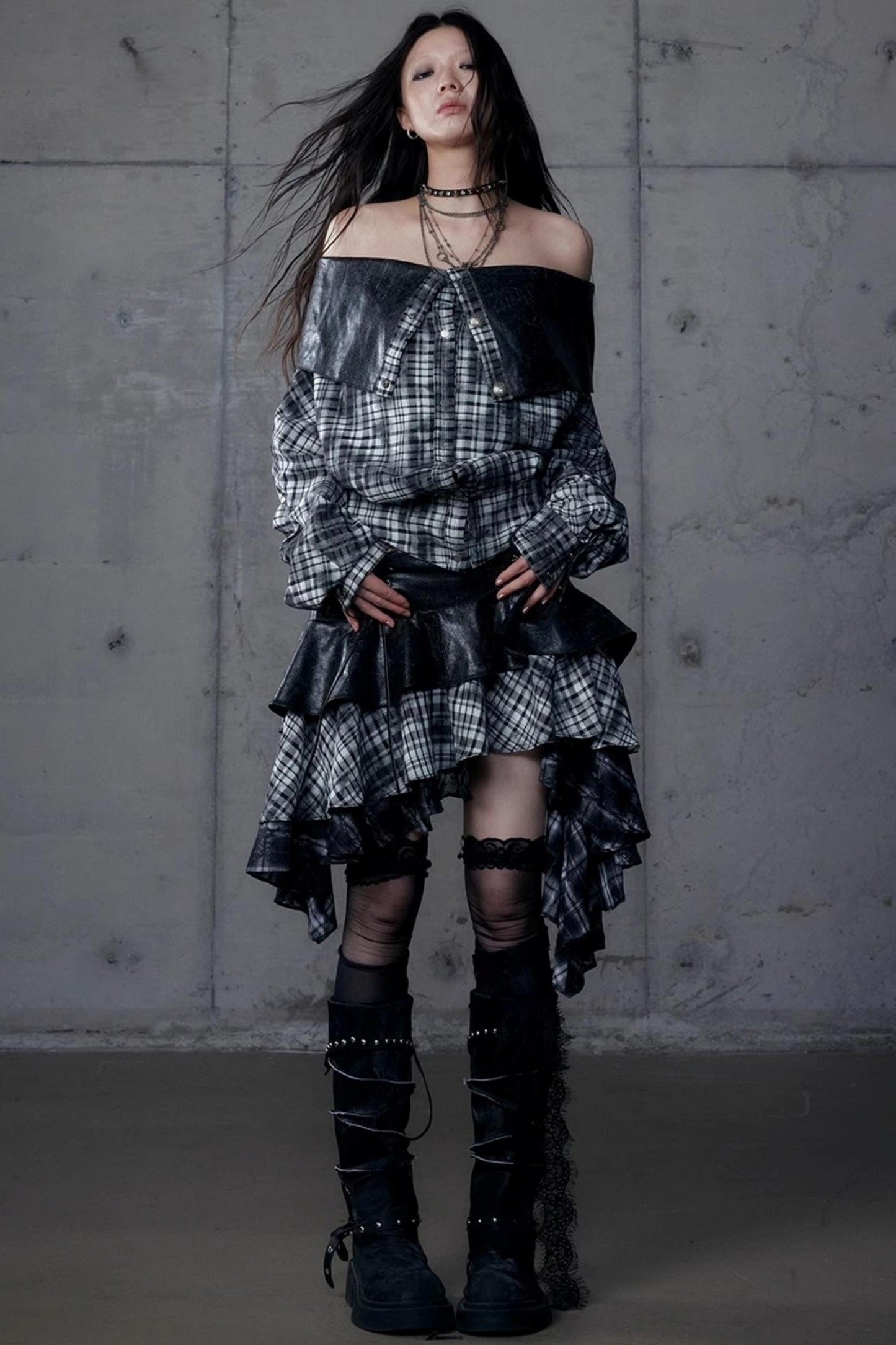 Dark Plaid Leather Top