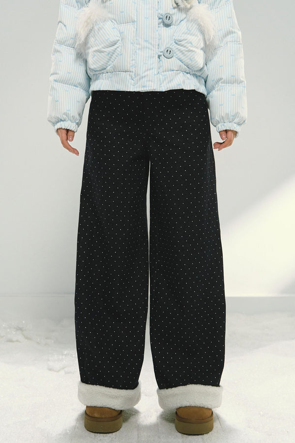 Blue Polka Dot Wide-Leg Jeans Pants