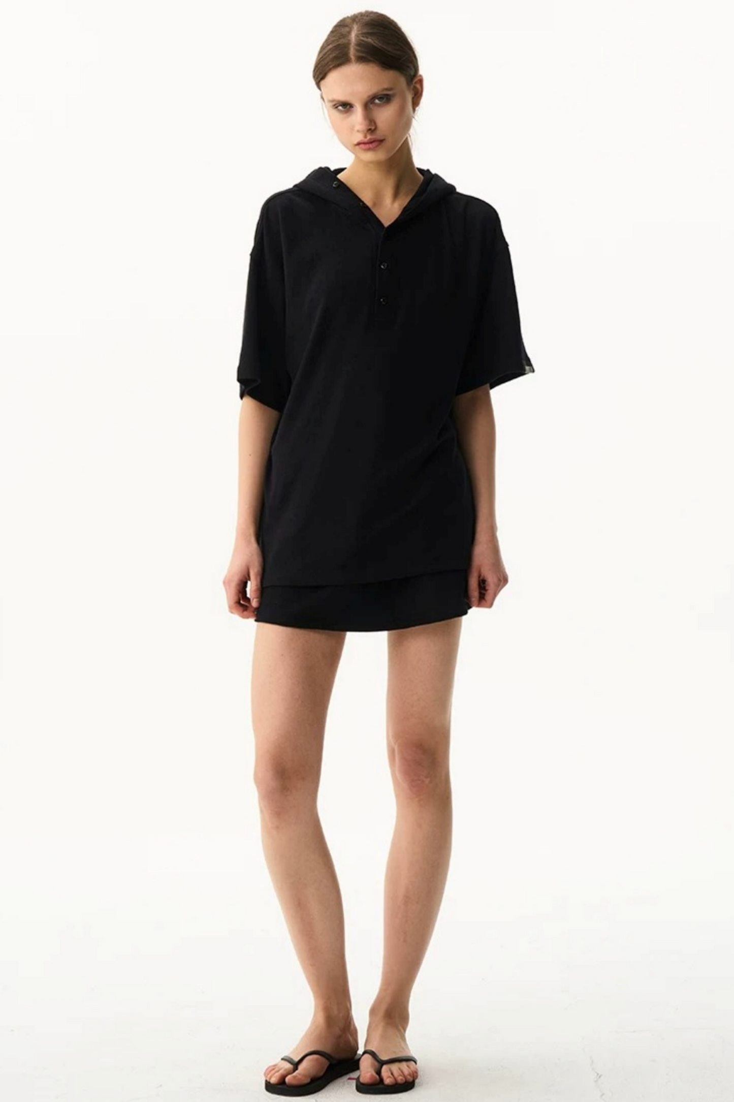 Solid Color Hooded Polo Top