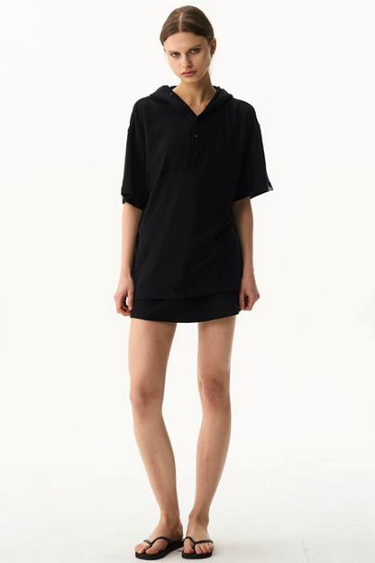 Solid Color Hooded Polo Top