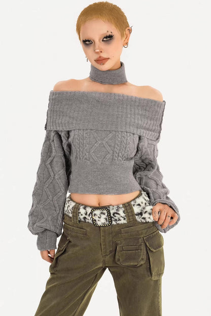 Retro Off-Shoulder Camel Sweater