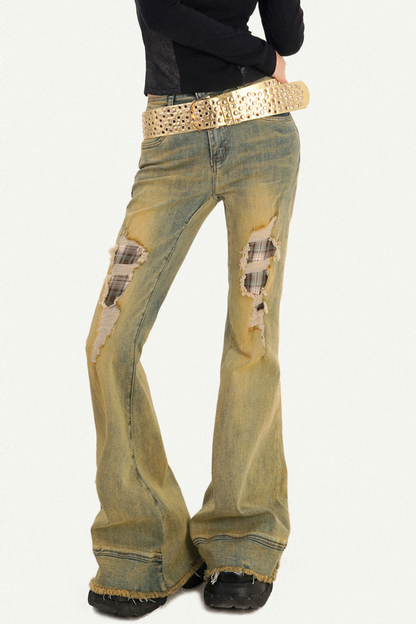 Retro Ripped Flared Jeans