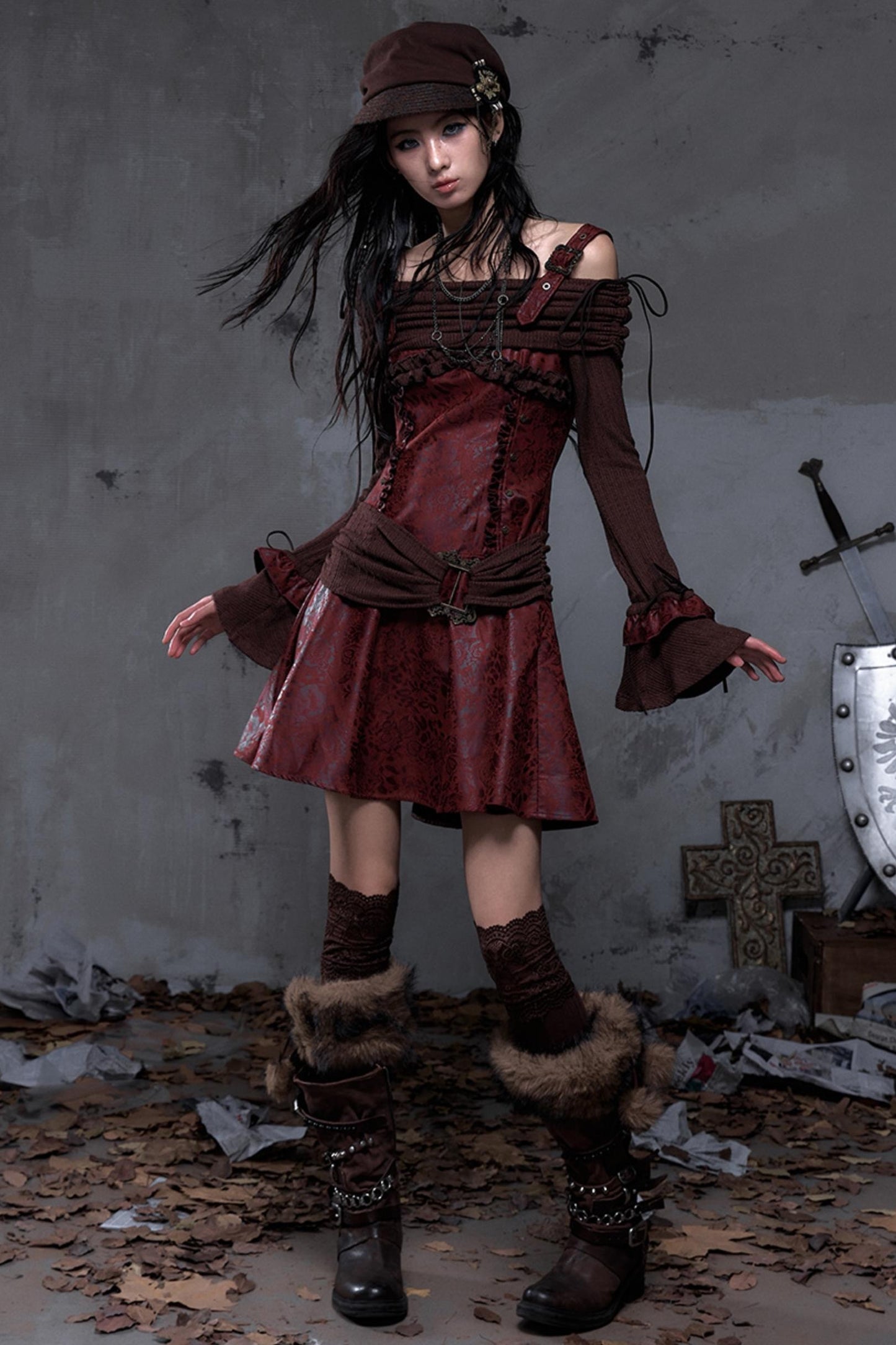 Retro Punk Patchwork Knit Dress