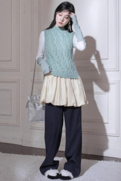 Lake Blue Wool Patchwork Dress