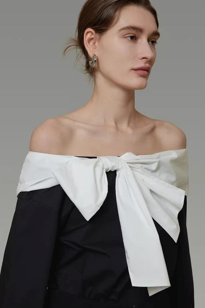 Color-Blocked Off-Shoulder Shirt